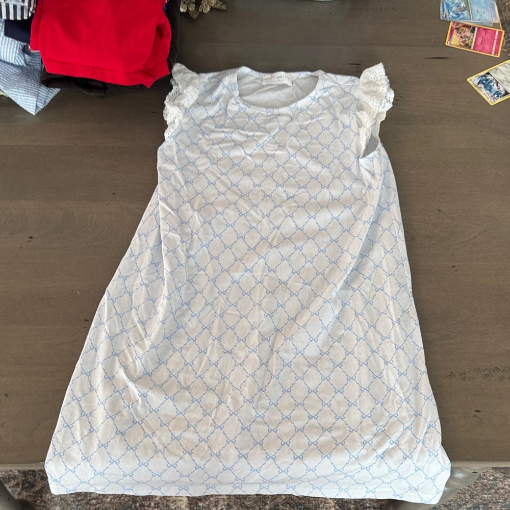 Charming White and Blue Kids Casual Dress